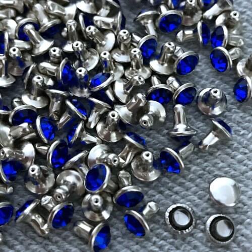 New Coming 100Sets 6mm Royal Blue CZ+++ Crystals Rhinestone Rivets Silver Nailhead Sapphire Spots Studs DIY Shipping Free