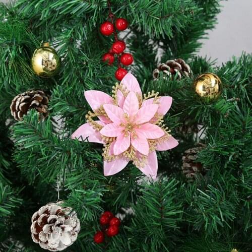 2021 New Year Gift Glitter Artificial Christmas Flowers Tree Decoration Merry Christmas Decor for Home Xmas Tree Ornaments 10pcs