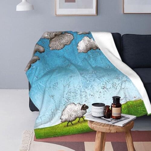 Sheep Clouds Blanket Flannel Textile Decor Animal Cute Portable Lightweight Throw Blankets for Bed Couch Plush Thin Quilt