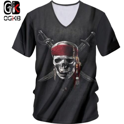 OGKB V-neck Tshirt Women/men Cool Print Knife Skull King 3D T-shirt Terror T Shirts Unisex Slim Fit Short Sleeve Casual Tees 7XL