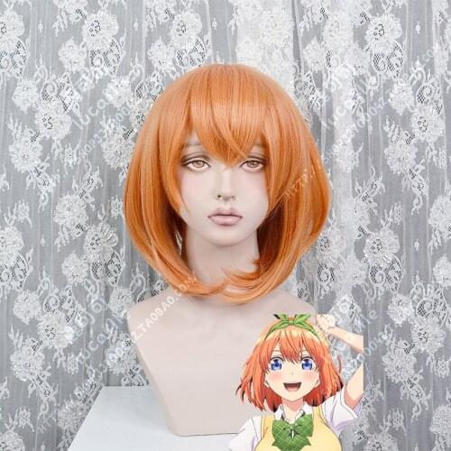 Anime The Quintessential Quintuplets Yotsuba Nakano Orange Short Woman Synthetic Cosplay Wigs + Wig Cap