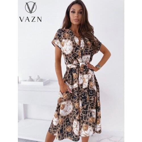 VAZN 2020 Floral Print Age reduction Formal Business Mini Dresses Evening Gown Women Elegant Sexy Dress