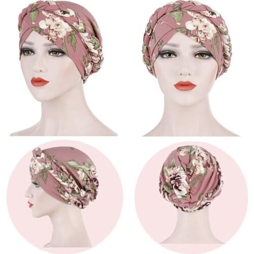 Braided Beaded Cotton Print Muslim Turban Scarf Women Islamic Hijab Caps Arab Wrap Head Scarves Femme Musulman Turbante Mujer