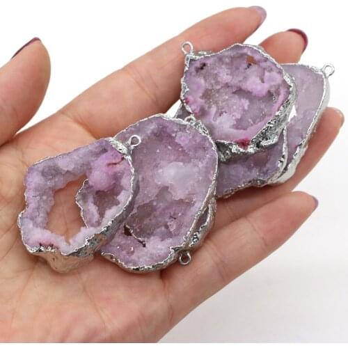 Natural Pink Druzy Agates Pendants Charms Stone Pendant Irregular Shape Pendant DIY for Necklace or Jewelry Making 25x38-30x40mm