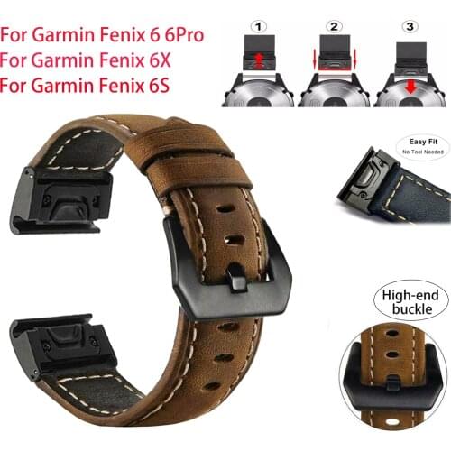 26 22MM Watchband Strap for Garmin Fenix 6 6 Pro 6S 6S Pro 6X 6X Pro Watch Quick Release leather Easyfit Wrist Band Strap