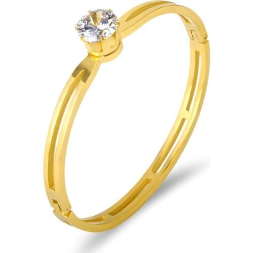 Romantic Single Crystal Stone Cuff Bangles & Bracelets For Women Jewelry Stainless Steel Charm Bangle Gold Silver Lover Bijou