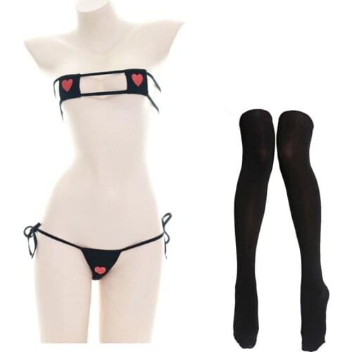Sexy Underwear Set Womens Mini Bikini Cute Anime Role Play Kawai Bra and Panty with Lace Stockings Girlfriend Gift