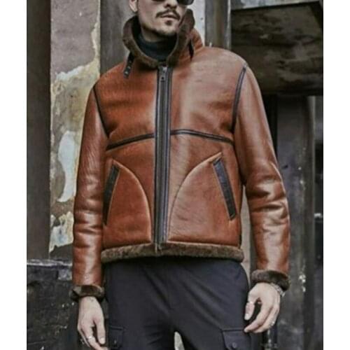 Lugentolo Faux Leather Fur Coat Men Winter Loose Bomber Jacket Plus Size Side Slit Pocket Mens Clothing