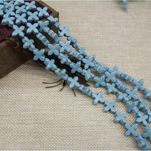 Synthetic Blue Stone Latin Cross Shape Loose Beads Turquoises Stone Beads For Jewelry Making Bracelet Earrings Necklace Beads