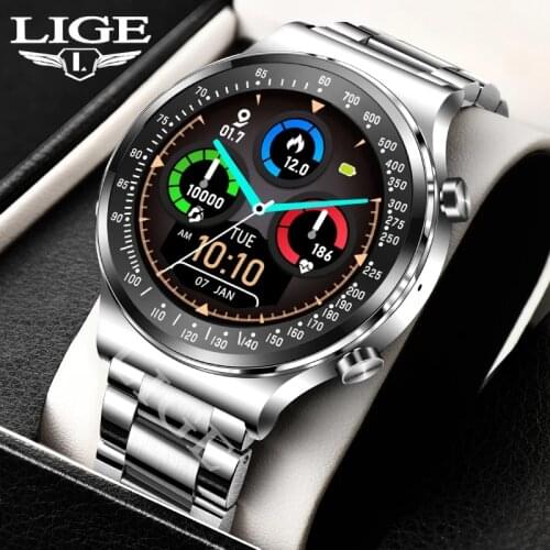 LIGE New Business Man Smart Watch Full Touch Screen Sport Fitness Watch IP67 Waterproof Dial Call Smartwatch Men For Android IOS