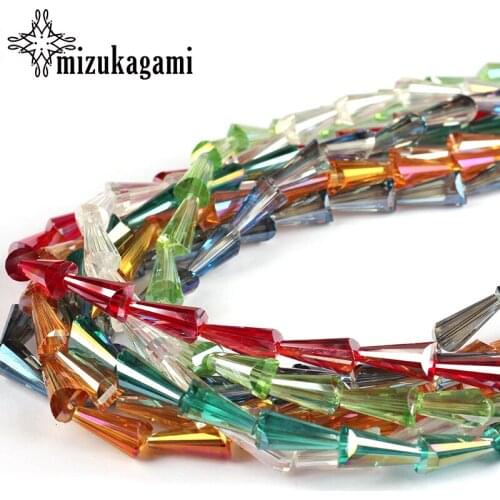 48pcs/pack 8*15mm Tower shape Conical Loose Glass Crystal Beads Tear Drop Charms For DIY Necklace Earrings Bracelet Accessories