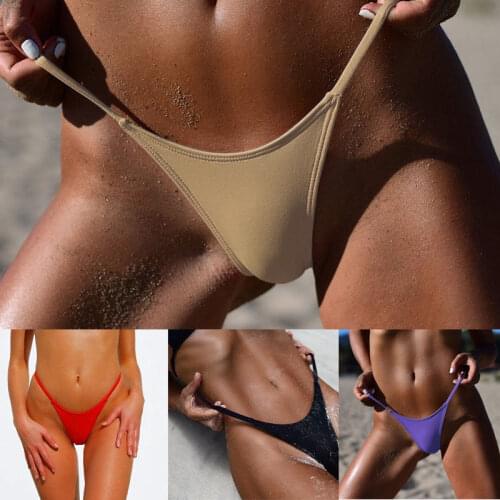 High Leg Brief Scrunch Sexy Thong Bikini Bottoms Women G-String Brazilian Thongs Swimwear Swimsuit Solid Bottom Swimming Suit