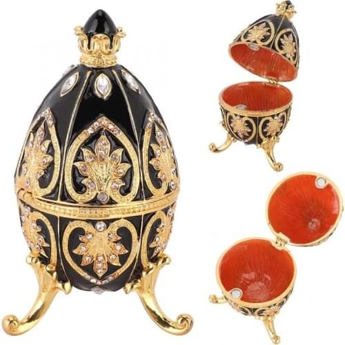 Egg Ornament Easter Metal Jewelry Box Royal Style Diamante Egg Ornament Easter Egg Rhinestones Trinket Box Home Decor Craft Gift