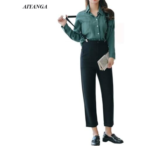2019 Spring Strap Pants For Women Overalls Casual Pant High Waist Trousers Black Fashion Female Ankle-Length Pants S M L XL