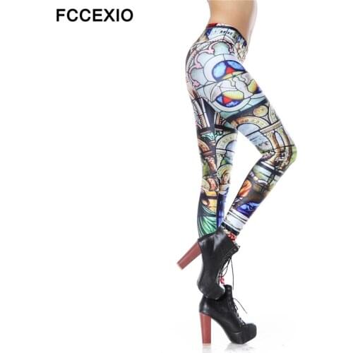 FCCEXIO Cathedral Printed Best Womens Leggings Church Vintage Chic Pants Workout Pants High Waist Elastic Fitness Leggings