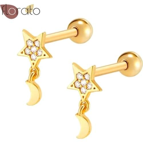 Exquisite Moon Zircon Pendant 925 Sterling Silver Ear Needle Fashion Luxury Crystal Stud Earrings Rock Punk For Women Jewelry