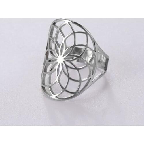 COOLTIME Big Geometric Flower Womens Ring Stainless Steel Wedding Gift Couple Ring Men Religious Vintage Jewelry Wholesale