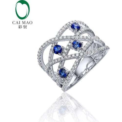 0.52ct Natural Round Blue Sapphires And 0.65ct SI G-H Diamond 14kt 585 White Gold Engagement Ring for Unisex