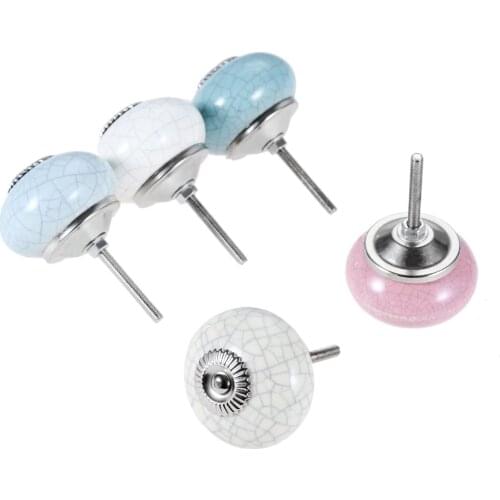 1Pc 43*26mm Round Cracked Ceramic Door Knobs Cabinet Drawer Dresser Cupboard Kitchen Furniture Decorative Pulls Handles 5 Colors