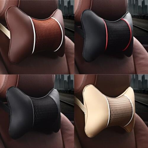 1pcs PU Leather Car Black Safety Neck Pillows Universal Headrest Rest Cushion Automobiles Seat Head Support Car Interior Decor