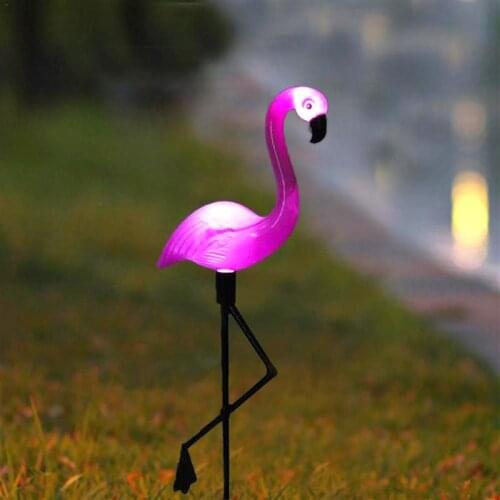 1pc 1 drag 3 LED Solar Lawn Light Garden Lighting Outdoor Waterproof Ground Spotlight Flamingo Pattern White Light