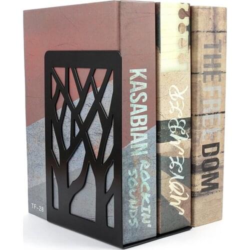 6Pcs Metal Bookends Black Modern Simple Style Book Support Stand Book End Tree Shadow Pattern Bookshelf