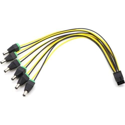 60cm PCI-E 6Pin to 6pcs DC 5.5X2.5mm Plugs 12V Power Cable for Bitcoin Mining