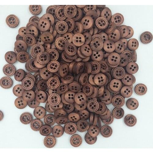 DIY 200pcs Wood Buttons Sewing 4 Holes Round Brown 12mm Dia Clothing accessories