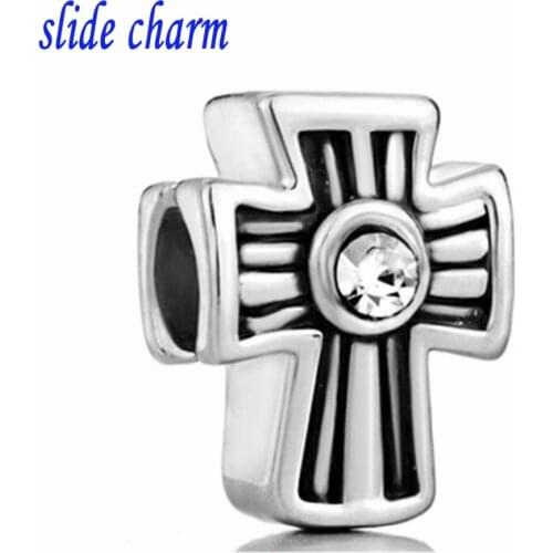 Free shipping simple black and white crystal crosses religious charm beads fit Pandora bracelet