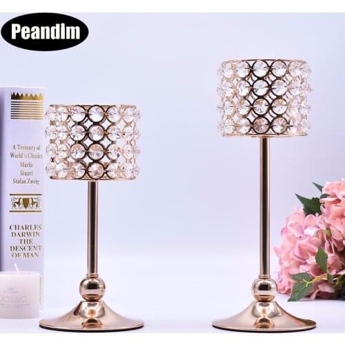 PEANDIM Home Dinner Table Center Centerpieces K9 Crystal Candle Holders Set Gold Candle Lantern Candlestick For Valentines Day