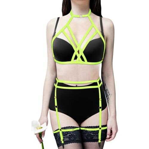 Hollow Bra Harness Womens Underwear Porn Full Body Sexy Lingerie Set Elastic Bandage Dress Dance Clothing Rave Exotic Costumes