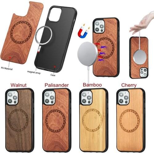Magsafe Compatible for iPhone 12 Pro Cherry Bamboo Palisander Walnut Real Wood TPU Phone Case Cover