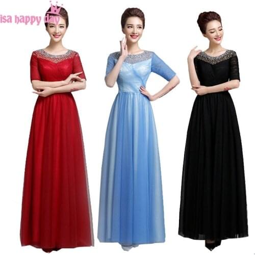 Formal scoop neck formal long party dress sparkly neck sleeve 2020 evening gowns sexy bling dresses light blue ball gowns W2787