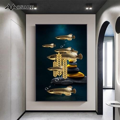 Canvas Painting wall art Gold Arowana Poster Abstract Decor Animal picture for childrens room Creativity Oil Painting