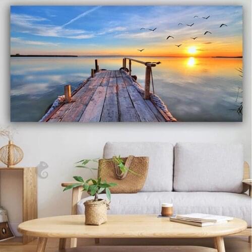 Canvas Painting Modern Natural Landscape Poster Sky Sea Sunrise Painting Printed on Wall Art Pictures for Living Room Home Decor