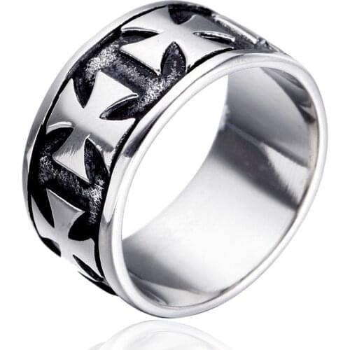 Silver color Knight Templar Cross Rings Black Punk Crusaders Band Rings for Mens Promise Jewelry Anel Dropshipping