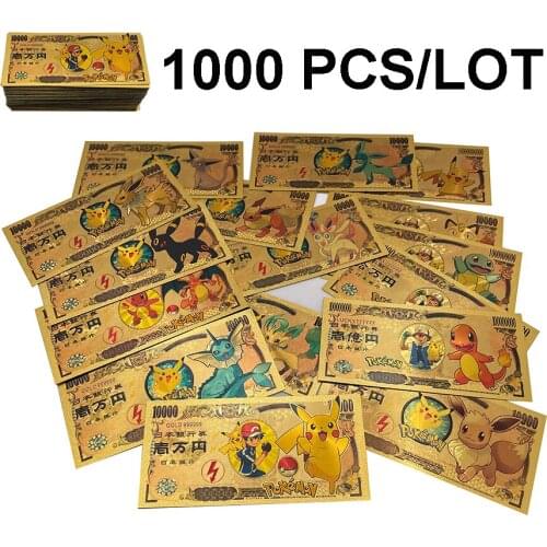 100pcs/lot Anime Designs Cute Pokect Animals Monster Gold Banknotes and Monster Coins for Classic Memory colletion