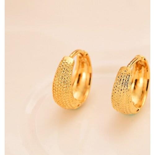 Scrub Womens Round hoop Earrings 24K Gold Color Middle Earring For Mens Girls Boys Fashion Kids Children Jewelry wedding part