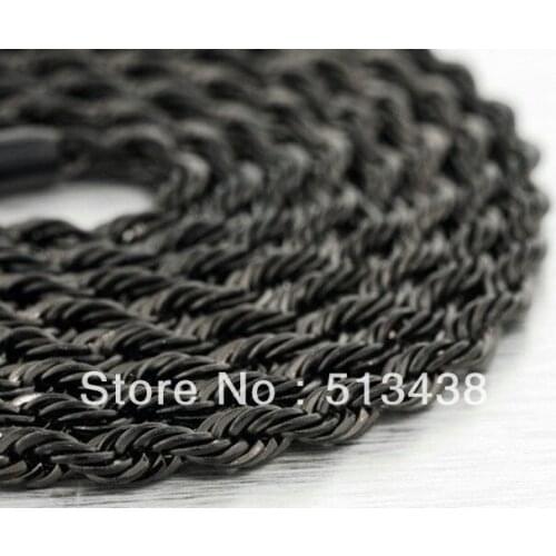 Cool black charm! Mens Necklace Stainless Steel 4mm black rope Chain Necklace,21.6'' fashion