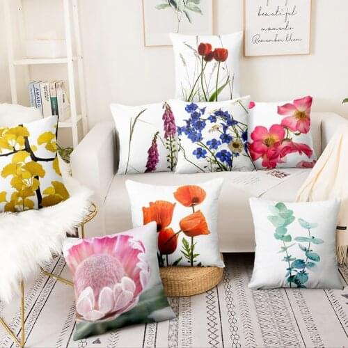 Summer Flowers Digital Printed Pillowcase Green Plant Cushion Decorative Pillow Home Decor Sofa Throw Pillow 45*45cm