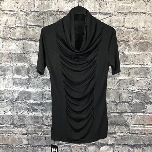 Summer original pile collar mercerized cotton breathable t-shirt tide brand pure color wild self-cultivation base Japanese irreg