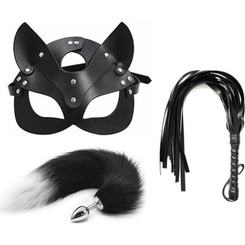Cosplay whip eye mask metal anal plug tail sexy half face mask BDSM erotic anal plug couple sex toys stage performance props