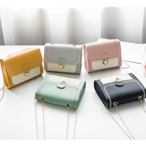 Fashion Summer Ladies Bags PU Buckle One Shoulder Ladies Square Bag Chain Solid Color Small Messenger Bag