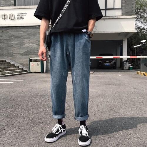 2019 Mens Fashion Loose Haren Pants Baggy Homme Casual Pants Classic Jeans Black / Blue Color Jeans Biker Denim Trousers M-2XL