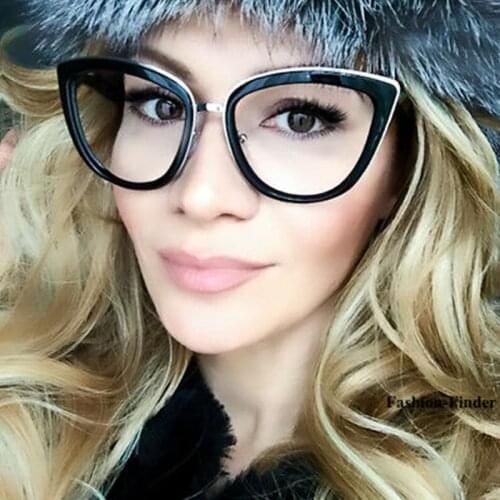 2020 New Optical Glasses Frame Prescription Myopia Cat Eye Metal Eyeglass Flat Mirror Women vintage Leopard Luxury brand