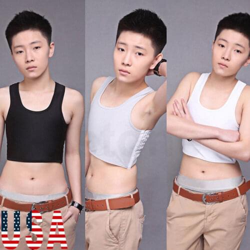 New Lesbian Casual Buckle Short Chest Breast Binder Tomboy Shaper Undershirt Flat Slimming Trans Body Shaper Vest Black +White
