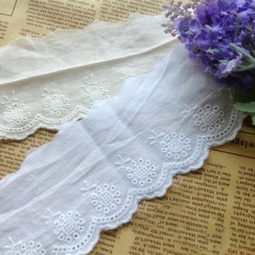 New Arrival Pure white/Beige Cotton Cloth Embroidery Lace Trim DIY Lace Fabric Width 7cm 5Yds/lot