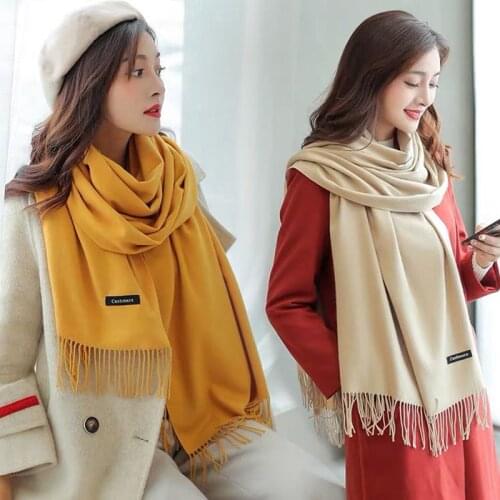 New Pure Color Thickened Warm Scarf Women 's Shawl Korean Fashion Scarf Dual-Purpose Autumn and Winter