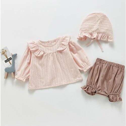 Autumn baby girls Clothes Sets kidsGirls Tops+Panties+Hat 3pcs/set Children Suit Outfit 0-3Yrs