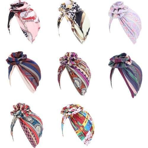 Pan Flower Turban National Hat Chemo Hair Cap For Sleeping Coloring Styling Printing Bonnet Head Scarf Headwear Beanie Dot